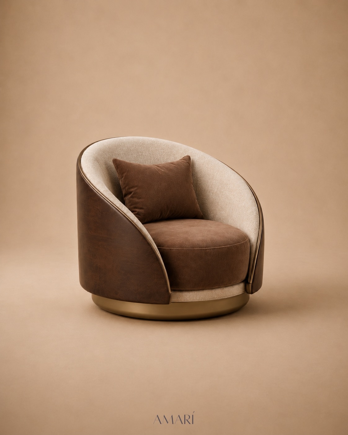 Amarí armchair in leather, velvet and brass